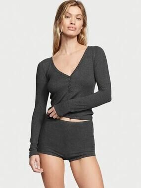 Victoria's Secret Modal Pajama Set Gray Long Sleeve Shorts NWT XXL